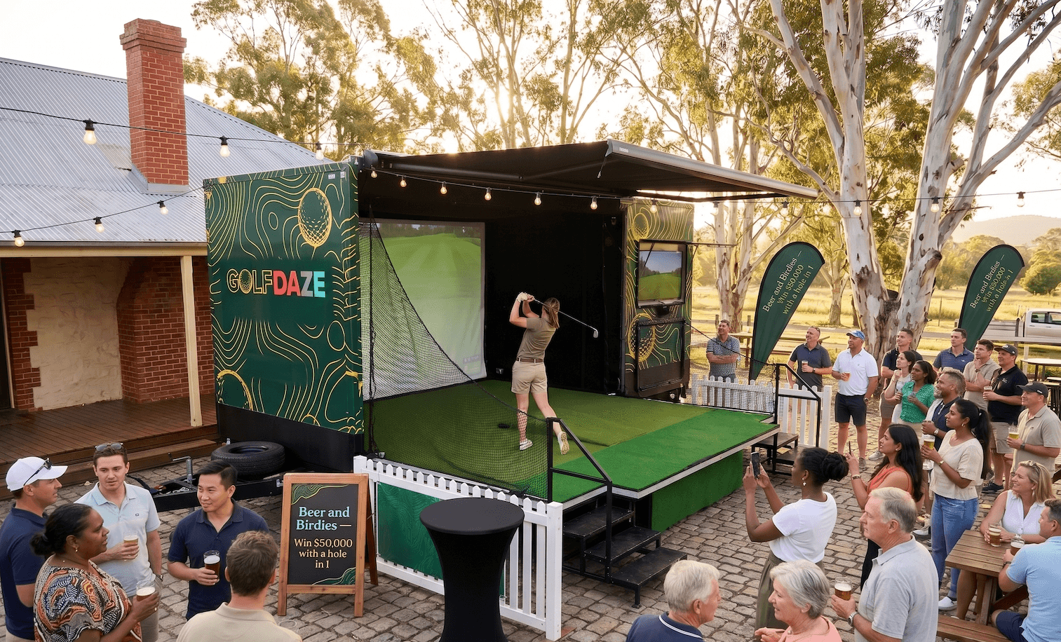 Golf Daze mobile golf simulator at a pub or venue event